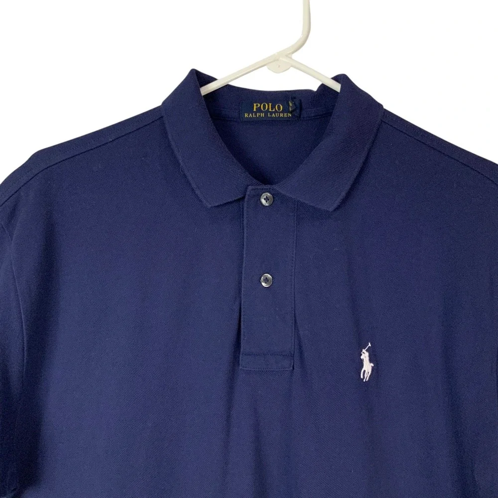 Polo Ralph Lauren Navy Blue Polo Shirt Medium Button Collared Short Sleeve Logo